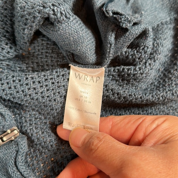 Wrap London Teal Open Knit Crew Neck Side Zip Sweater sz 6 - Picture 3 of 6